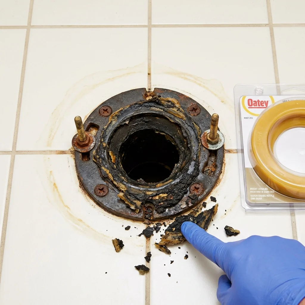 Failed wax ring showing water seepage at the base of a toilet in a Kings Beach, CA home